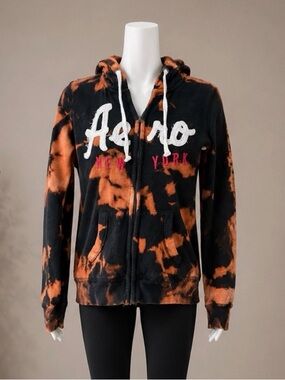 Aeropostale navy & Orange bleach Tie-Dye Zip Hoodie